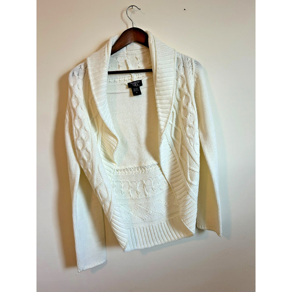 Hooked Up Sweater Womens XL White Cable Knit Long Sleeve Open Front - Picture 1 of 12